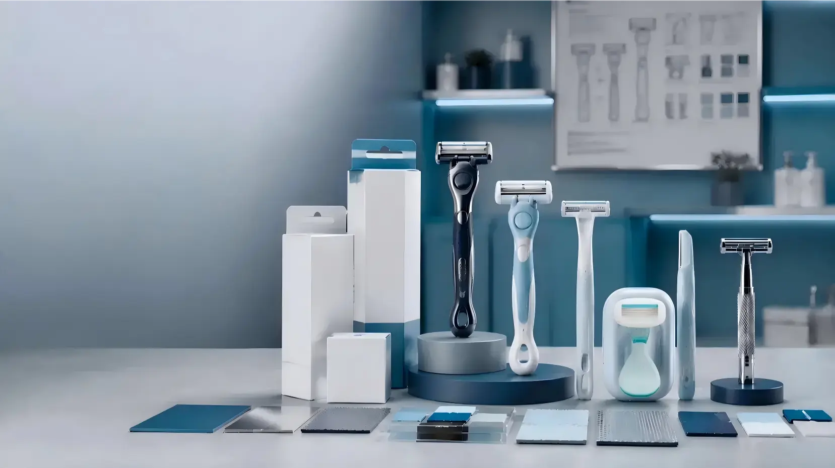 Manual razor product line planned for a new personal care brand with system, disposable, travel and facial razors