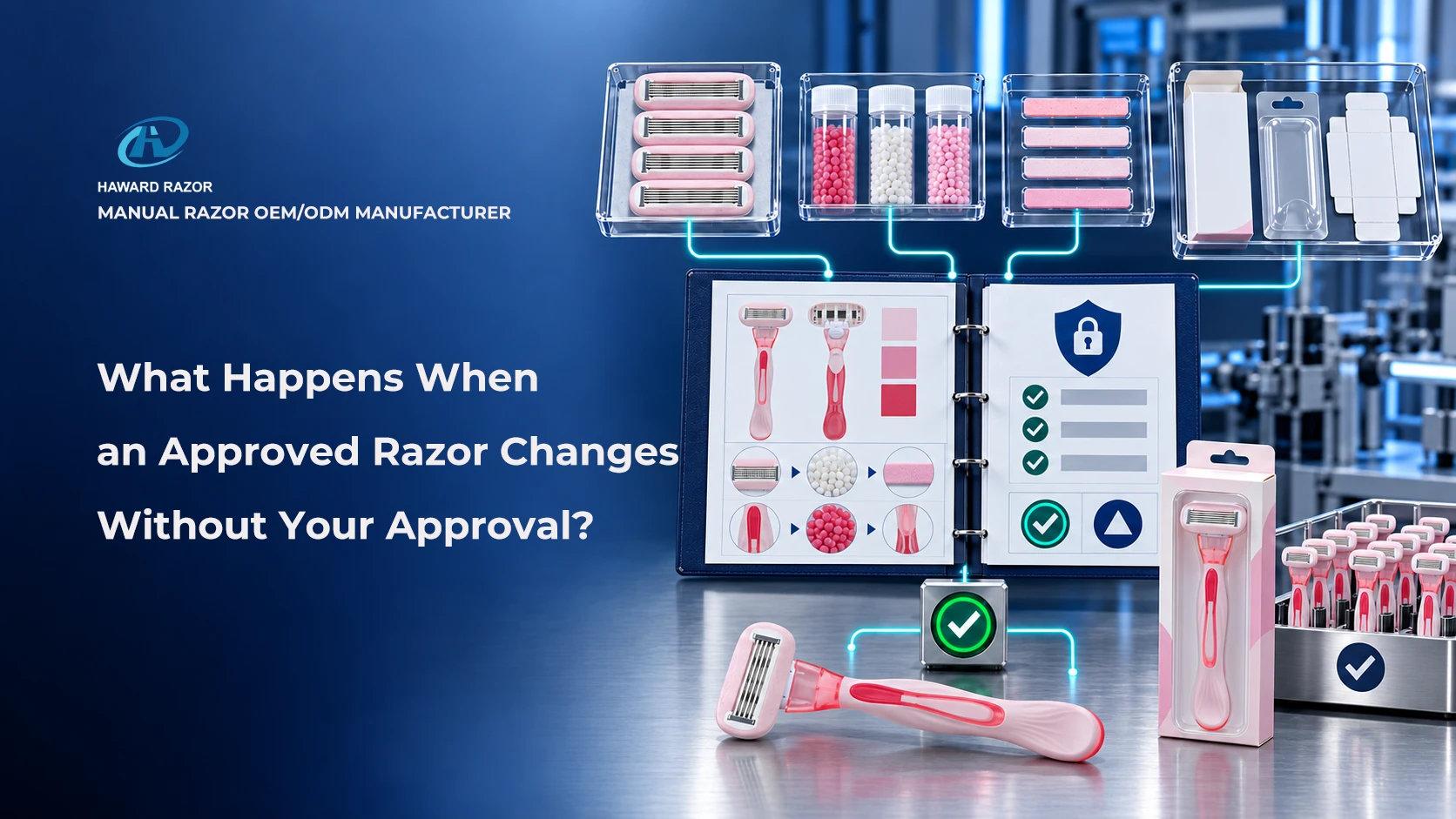 Razor supplier change notification control for blades resin lubricating strips and packaging